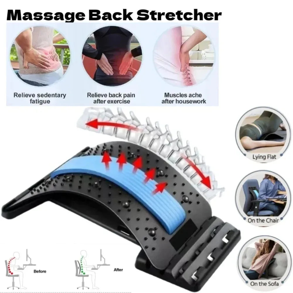 Lumbar Back Stretcher 4 Level Adjustable Support Board Corrector for Lower Back Pain Relief for Home Office Work Use