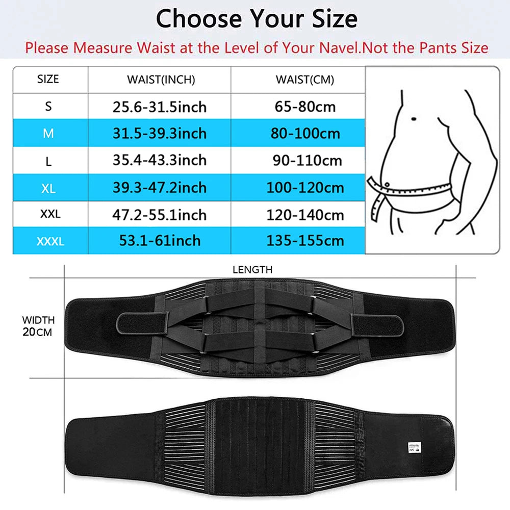 Bracken lower back support belt shown front and back, with dual adjustable straps and breathable mesh panels
